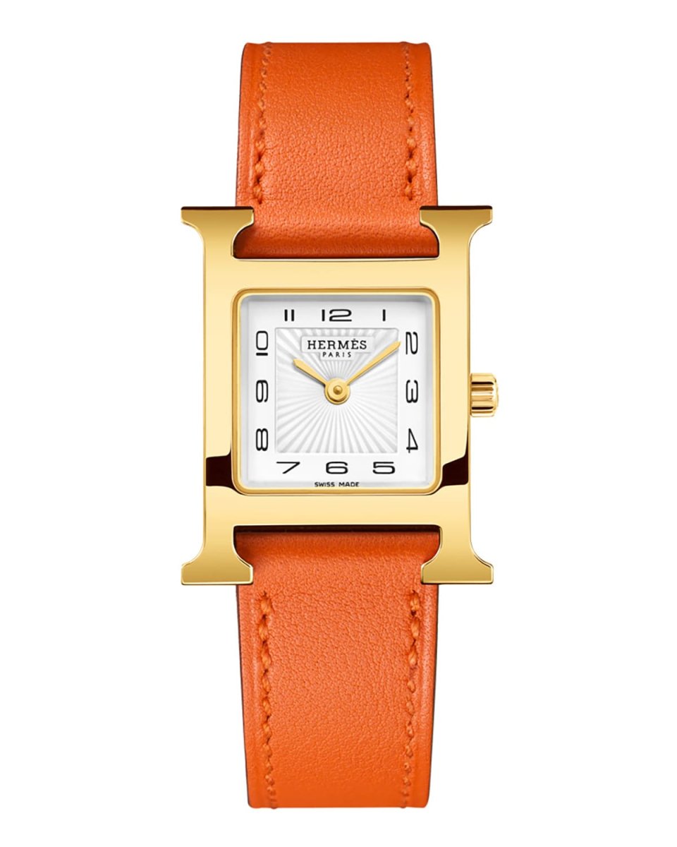 Heure H Watch, Gold Plate & Leather Strap